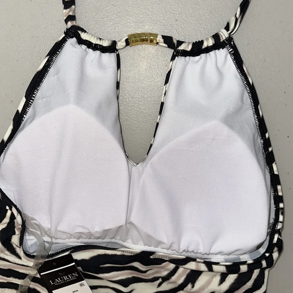 Lauren Ralph Lauren Size‎ 6 Zebra Stripe Halter Neck Tankini Bikini Top NWT